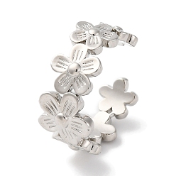 Платина Стойки с покрытием из латуни, открытые манжеты с цветком, кольца для женщин, без свинца и без кадмия, долговечный, платина, 10 мм