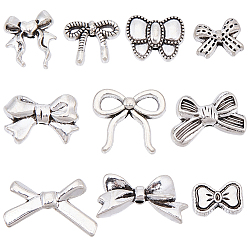 Antik Silber Farbe 100 Stück 10 Stile tibetischen Stil Legierungsperlen, Schleife, Antik Silber Farbe, 7~13.5x10~19.5x3~5 mm, Bohrung: 1.2~1.8 mm, 10 Stück / Stil