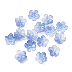 Королевский синий Окрашенные и нагретые стеклянные колпачки для бусин, 5-лепестков цветка, королевский синий, 10x10x5 мм, отверстие : 1.4 мм