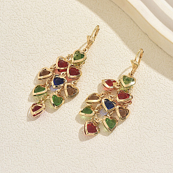 Разноцветный Серьги-кольца с кисточками в форме сердца из латуни, золотые, красочный, 69x29 мм