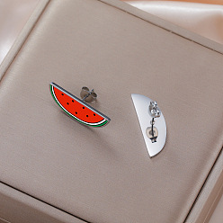 Нержавеющая Сталь Цвет 304 серьги из нержавеющей стали эмаль, арбуз, слева и справа, цвет нержавеющей стали, 30 мм