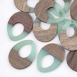 Бледно-бирюзовый Подвески из смолы и ореха, слеза, бледные бирюзовая, 37.5x28x3~3.5 мм, отверстие : 1.5 мм