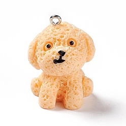 Персиковый Слойка Непрозрачные подвески смолы, 3d обереги для собак, с платиновыми тоновыми железными петлями, розовые, 30x22.5x23 мм, отверстие : 2 мм