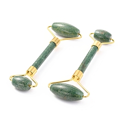 Jade Natural Jade Brass Face Massager, Facial Rollers, Golden, 142~150x54~58x19~22mm