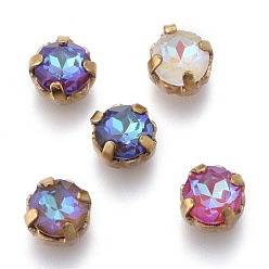 (52) Непрозрачная лаванда Шить на горный хрусталь, флуоресцентный стиль мокко, стекло горный хрусталь, с позолоченными латунными зубцами, граненые, плоско-круглые, Радуга цветов, разноцветные, 6.5x5 мм, отверстие : 1 мм