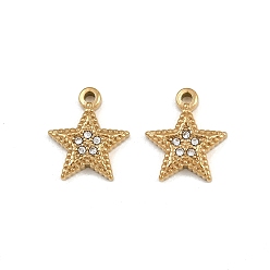 Кристалл 304 подвески из нержавеющей стали, со стразами, звезда очарование, реальный 14 k позолоченный, кристалл, 15.5x13x2.5 мм, отверстие : 1.8 мм