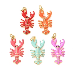 Mixed Color Brass with Enamel Pendants, Lobster Charms, Rack Plating, Long-Lasting Plated, Lead Free & Cadmium Free, Real 18K Gold Plated, Mixed Color, 27x13.5x3mm, Hole: 3mm