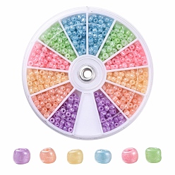 Mixed Color 480Pcs 6 Colors 8/0 Glass Seed Beads, Ceylon, Round, Mixed Color, 3mm, Hole: 1mm, 80pcs/color