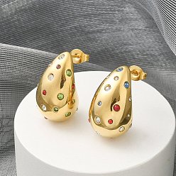 Настоящее золото 18K 304 серьги-гвоздики-капли из нержавеющей стали, со стразами, реальный 18 k позолоченный, 22x13.5 мм
