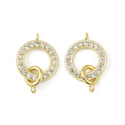 Настоящее золото 18K Подвески-соединители из латунных микрофибрилл с прозрачными кубическими циркониями, долговечный, стойки покрытие, без свинца и без кадмия, ионное покрытие (ip), реальный 18 k позолоченный, 25 мм, отверстие : 1.8 мм