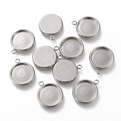 Нержавеющая Сталь Цвет Не тускнеет 304 подвеска из нержавеющей стали кабошон, плоско-круглые, цвет нержавеющей стали, лоток : 12 мм, 17x15x3 мм, отверстие : 1.8 мм