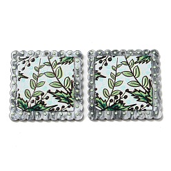 Разноцветный Непрозрачные акриловые подвески, квадратные с цветком, красочный, 34.5x34.5x2 мм, отверстие : 1.6 мм