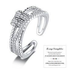 Платина Вращающиеся манжеты из латуни с микропаве из прозрачных кубических цирконий, твист, Кольцо-спиннер для успокоения беспокойства, медитации, с картой, платина, внутренний диаметр: 15~20 мм