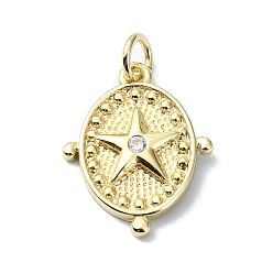 Oval Подвески из латуни с микро-паве и звездной тематикой, прозрачные циркониевые подвески, без кадмия, без никеля и без свинца, с целью перехода в кольце, реальный 18 k позолоченный, овальные, 19x15x2.5 мм, отверстие : 3 мм