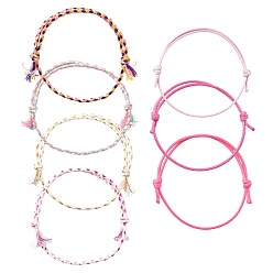 Color mezclado 14 piezas 7 juego de pulseras de cordón de algodón de colores para hombres y mujeres, color mezclado, 5-1/8~11-3/8 pulgada (13~29 cm), 2 piezas / color