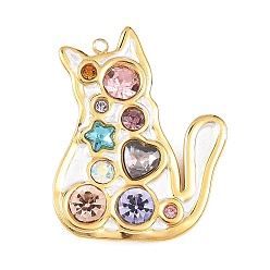 Cat Shape 304 эмалированная нержавеющая сталь с подвесками из стразов, вакуумное покрытие pvd, реальный 18 k позолоченный, форма кошки, 37.5x30.5x6 мм, отверстие : 1.8 мм