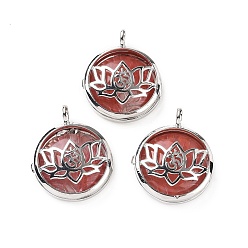 Вишневый Кварц Подвески из вишневого кварцевого стекла, плоские круглые прелести, с фурнитурой в виде лотоса из латуни с платиновым напылением, 31.5x27x9 мм, отверстие : 4.6 мм