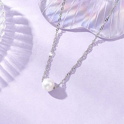 Нержавеющая Сталь Цвет Натуральный культивированный пресноводный жемчуг картофельный кулон 304 ожерелья из нержавеющей стали сингапурские цепи, белые, цвет нержавеющей стали, 15.98 дюйм (40.6 см)