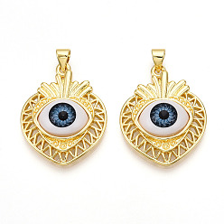 Настоящее золото 18K Подвески латуни cmолы, клубника с глазом, реальный 18 k позолоченный, 28x22.1x7 мм, отверстие : 3.5x5 мм