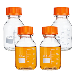 Прозрачный Многоразовая стеклянная бутылка для раствора с темно-оранжевыми пластиковыми завинчивающимися крышками, круглые, прозрачные, 7.15x14 см, емкость: 250 мл (8.45 жидких унций)