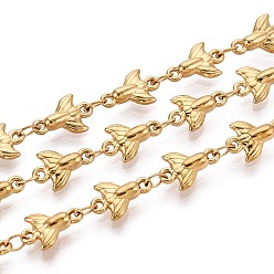 Настоящее золото 18K 5м 304 звенья цепи из нержавеющей стали в форме хвоста русалки, пайки, с катушкой, ионное покрытие (ip), реальный 18 k позолоченный, 9.5~10x6.5x3 мм