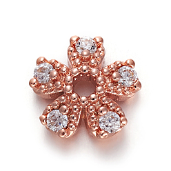 Розовое Золото Латунь микро проложить кубический цирконий шарик, 5-лепесток, цветок, прозрачные, розовое золото , 8x8x3 мм, отверстие : 1.4 мм
