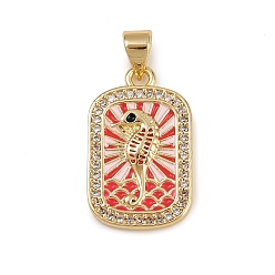 Sea Horse Латунные микро проложить кубического циркония подвески, реальный 18 k позолоченный, с эмалью, стойки покрытие, долговечный, без кадмия и без свинца, морской конек, 21.5x13.5x3.5 мм, отверстие : 3.5x5 мм