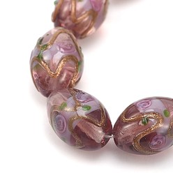 Old Rose Oval Shaped Handmade Gold Sand Lampwork Beads, Old Rose, 16x11mm, Hole: 2mm