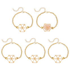 Настоящее золото 18K 5 шт. латунный плетеный мешочек для макраме пустой держатель для камня изготовление браслета, с 304 кабельными цепочками из нержавеющей стали, реальный 18 k позолоченный, 7-1/8 дюйм (18 см)