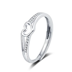 Платина Регулируемые кольца из латуни с микропаве из кубического циркония для женщин, сердце, платина, размер США 8 (18.1 мм)