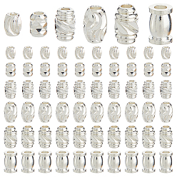 Посеребрённый 60 шт. 6 стили латунные бусины-проставки, долговечный, фактурная бочка, 925 серебро покрытием, 5.5x3.5 мм, отверстие : 1.5 мм