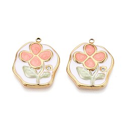 Белый Ионное покрытие (ip) 304 подвески из нержавеющей стали со стразами, с эмалью, цветок, реальный 18 k позолоченный, белые, 24x20.5x2.5 мм, отверстие : 1.5~1.6 мм