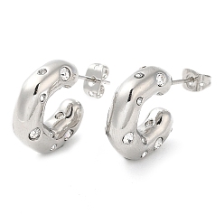 Платина Стойка латунная, круглые серьги-пусеты с сердечками и фианитами, серьги-кольца, без кадмия и без свинца, платина, 18x6 мм