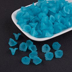 Небесно-голубой Прозрачные акриловые бусины, матовые, цветок, окрашенные, голубой, 12x12x1.8 мм, Отверстие : 1.5 мм , около 1900 шт / 500 г