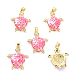 Темно-Розовый Настоящие 18 k позолоченные латунные подвески с микропаве и прозрачным кубическим цирконием, с оболочкой, залитой эмалью, долговечный, черепаха, темно-розовыми, 26x21x5.5 мм, отверстие : 4x3.5 мм