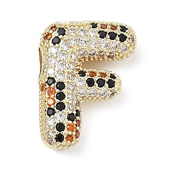 Letter F Латунные микро проложить кубического циркония подвески, долговечный, стойки покрытие, письмо амулеты, реальный 18 k позолоченный, Буква F, 20.5x15.5x7 мм, отверстие : 5.2x3 мм