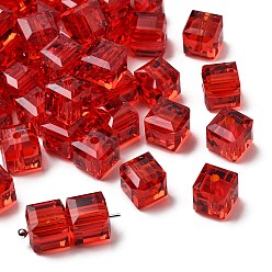 Красный К 9 стекло, имитация Австрийские кристаллические шарики, класс AAA, граненые, кубические, красные, 8x8x8 мм (размер в пределах диапазона погрешностей 0.5~1 мм), отверстие : 0.9~1.6 мм