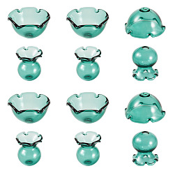 Темный Морско-зеленый 6 наборы прозрачных стеклянных колпачков, мульти-лепесток цветка, для изготовления колокольчиков, темно-зеленый, 22.5x20.5 мм, отверстие : 2 мм