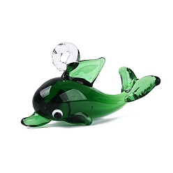 Зеленый Подвески лэмпворк ручной работы, прелести дельфинов, зелёные, 21~25x39.5~42x17~20 мм, отверстие : 3~4 мм