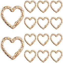 Light Gold 20 шт. пружинные затворные кольца из цинкового сплава со стразами, сердце, золотой свет, 25x25.5x4.5 мм