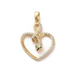 Сердце Латунные микро проложить кубического циркония подвески, змея, сердце, 25.5x20.5x4 мм, отверстие : 5x3 мм