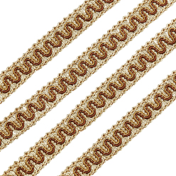 Dark Khaki Polyester Ribbon, with Card, Flat with Wave Pattern, Curtain, Garment Accessories, Dark Khaki, 5/8 inch(16mm), 13.12 yards(12m)/card