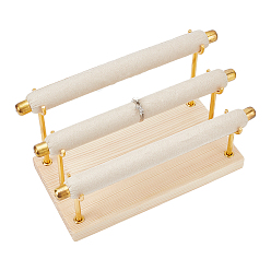 Желтая Старая Ткань  3-ярусные бархатные подставки для колец, Держатель-органайзер для колец на железный палец с деревянной основой, прямоугольные, старое кружево, готовое изделие: 20.8x10x11 см