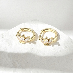 Настоящее золото 18K Серьги-кольца из латуни с прозрачным кубическим цирконием, лист, реальный 18 k позолоченный, 13.5x13.5x5.5 мм