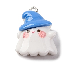 Озёрно--синий Подвески из непрозрачной смолы на тему хэллоуина, с платиновыми железными петлями, призрак, Плут синий, 25x18.5x9.5 мм, отверстие : 2 мм