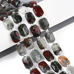Гелиотроп Нити натуральных африканских бусин из кровавого камня, прямоугольные, граненые, с бисером, 11.5~12x8x4~5 мм, отверстие : 0.9 мм, около 26~27 шт / нитка, 14.57~15.08'' (37~38.3 см)