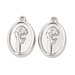 Нержавеющая Сталь Цвет 304 подвески из нержавеющей стали, овальные с цветком, цвет нержавеющей стали, 18x11.5x2 мм, отверстие : 1.2 мм