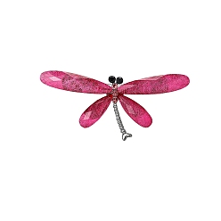 Фуксиновый Брошь из сплава со стразами для рюкзака, стрекоза, красно-фиолетовые, 32x74 мм