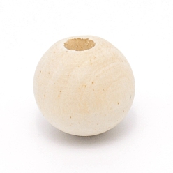 BurlyWood Natural Wood Beads, Half Drilled, Large Hole Beads, Undyed, Round, BurlyWood, 20x18.5mm, Hole: 6mm