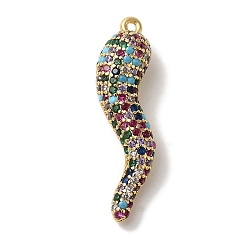 Настоящее золото 18K Подвеска из латуни с микропаве из кубического циркония, без кадмия и без свинца, долговечный, рог изобилия / итальянский рог корничелло амулеты, реальный 18 k позолоченный, 31x12x7 мм, отверстие : 1.2 мм